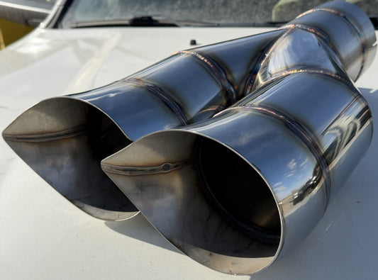 BP STAINLESS STEEL TEAR DROP DUAL SHOTGUN EXHAUST TIP 5 inlet 5 outlet